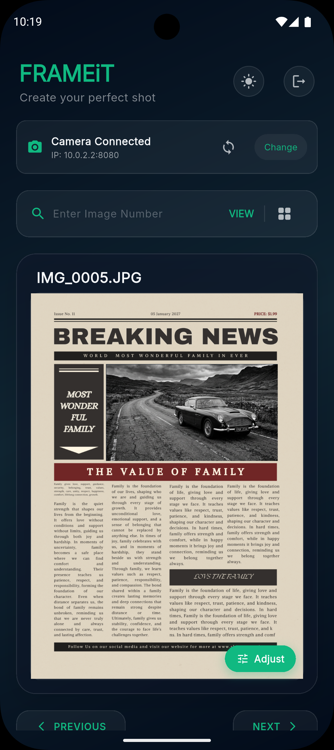 FRAMEiT App Interface